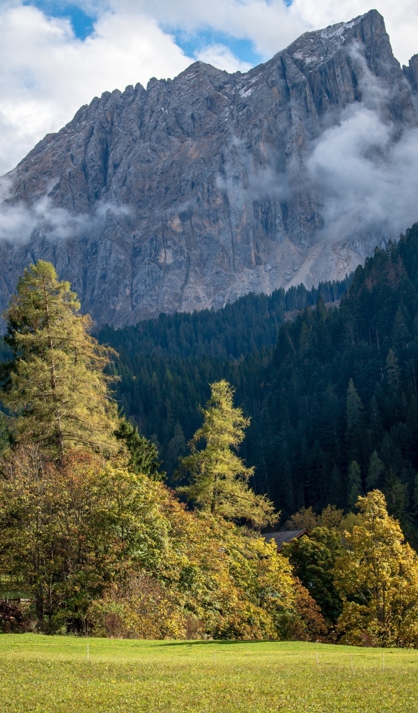 Белый туман над высокими каменными горами