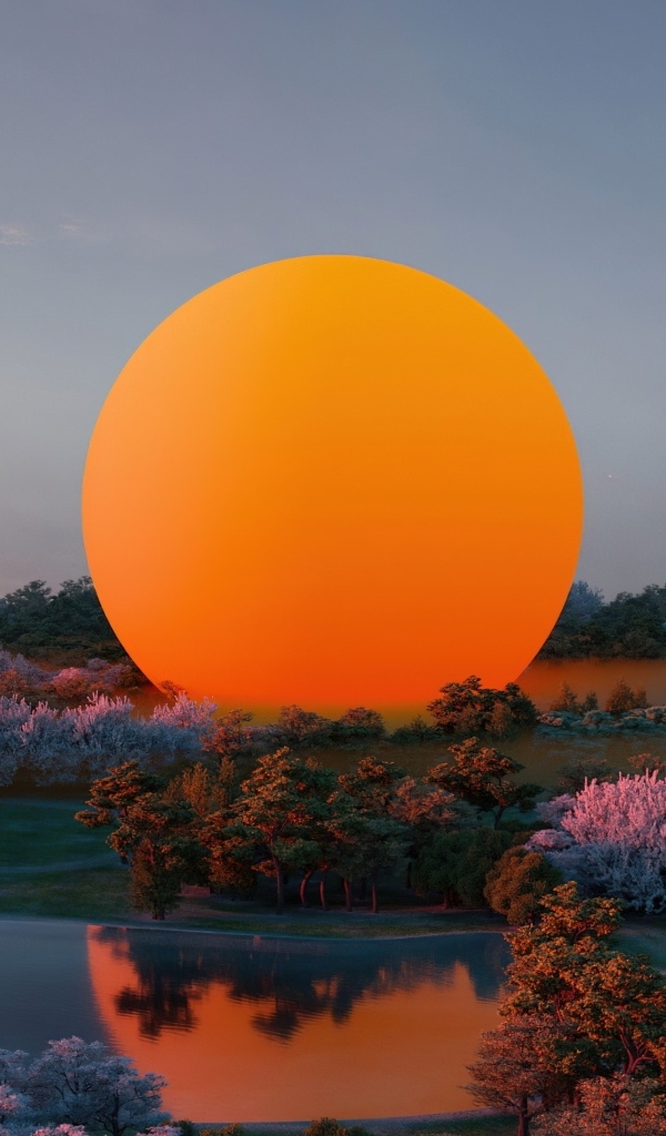 Оранжевое солнце на природе
