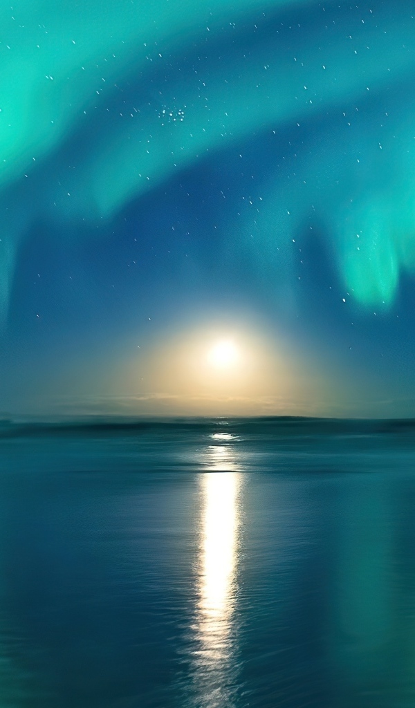 Красивое полярное сияние в небе над озером