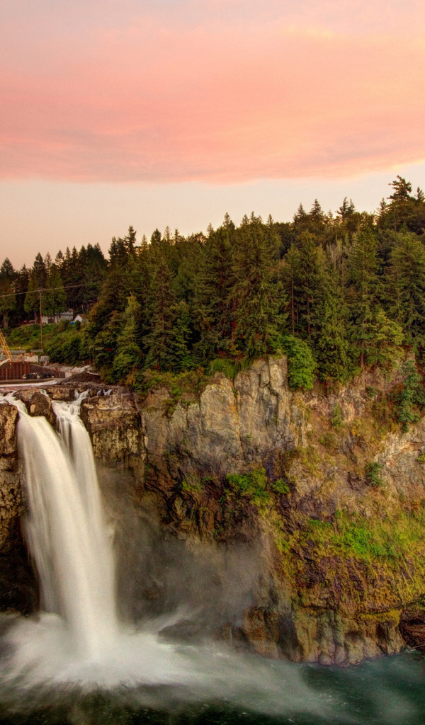 Водопад у покрытых соснами гор