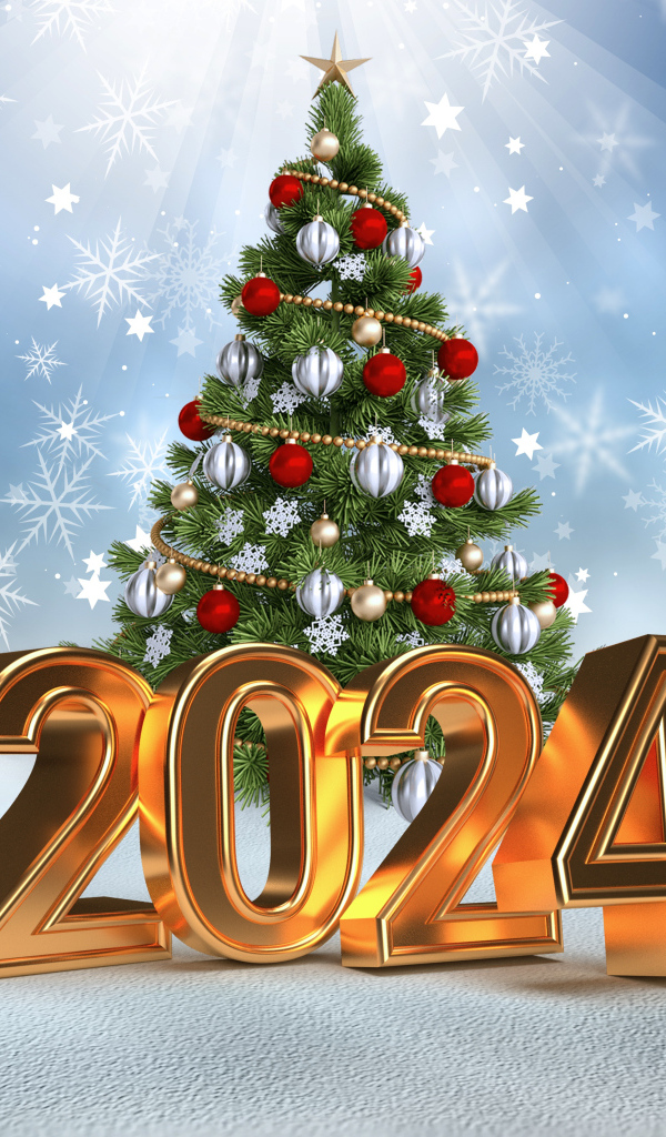 Новогодняя ель с цифрами 2024 на Новый год