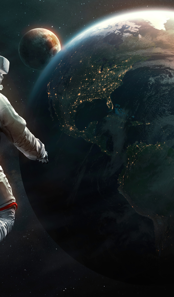 Астронавт смотрит на планету Земля из космоса