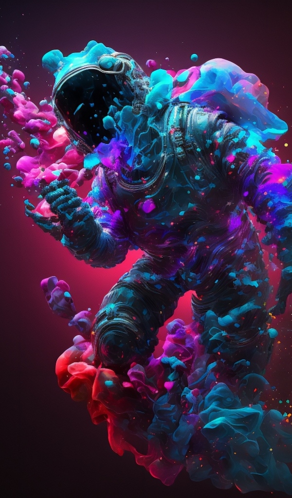 Астронавт растворяется на красном фоне