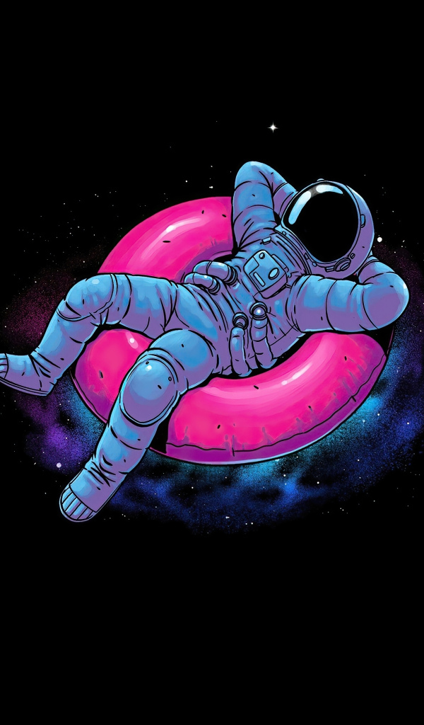 Астронавт на розовом круге на черном фоне