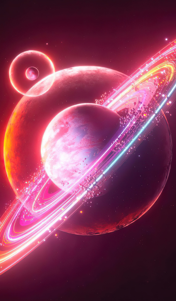 Круги вокруг розовой планеты в космосе