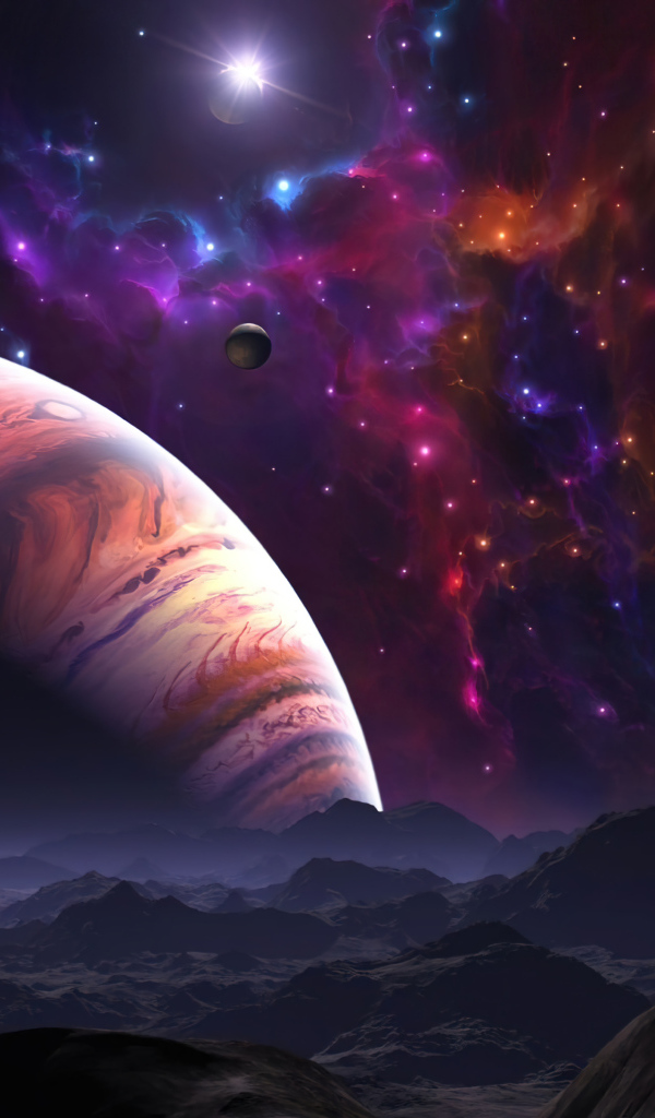 Вид на планеты и звездную туманность в космосе