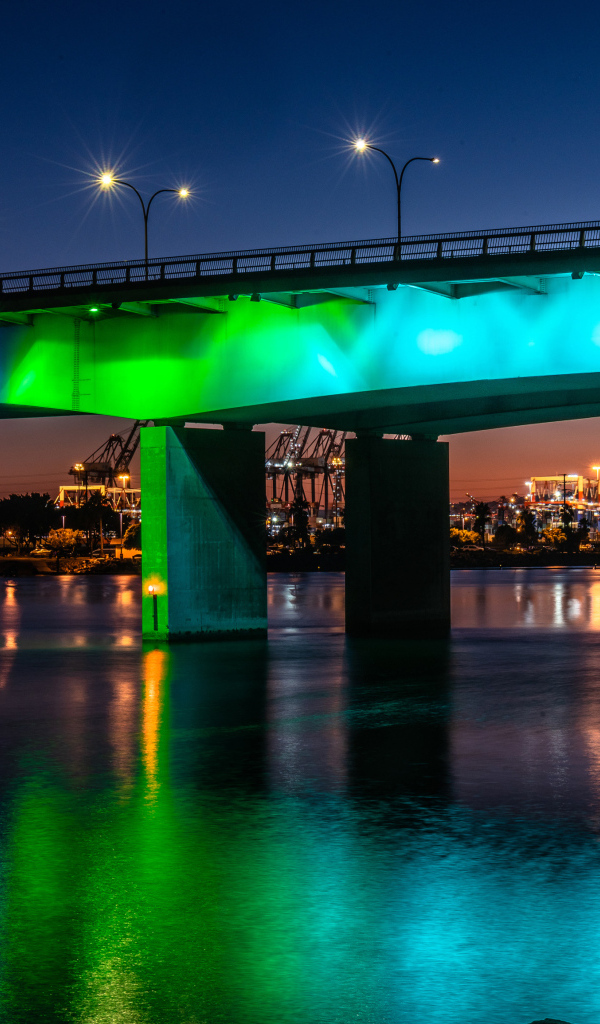 Мосты-близнецы Квинсуэй с красивой подсветкой ночью