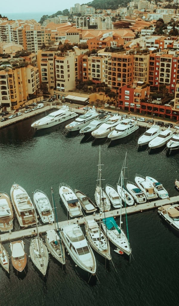 Вид на дома и лодки на причале, Монако
