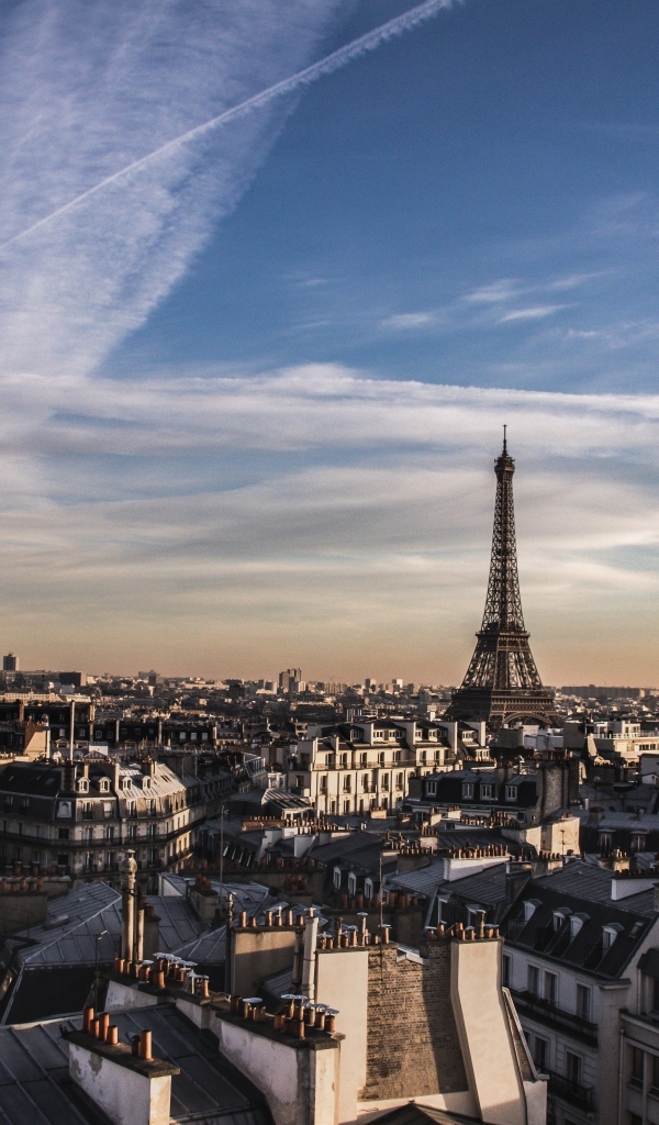 Вид с крыши на город Париж под красивым небом