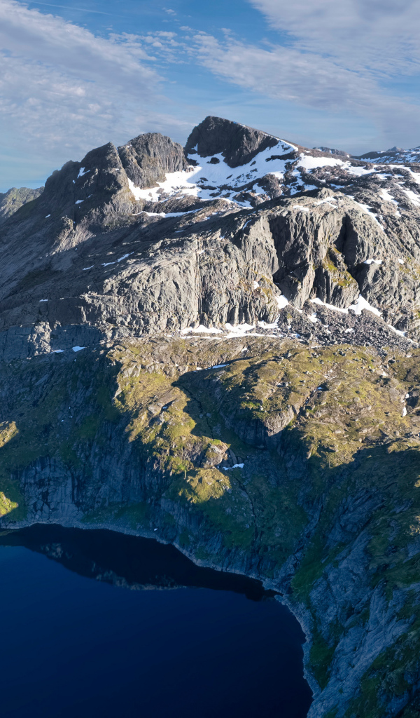Горы  Лофотенских островов под голубым небом, Норвегия