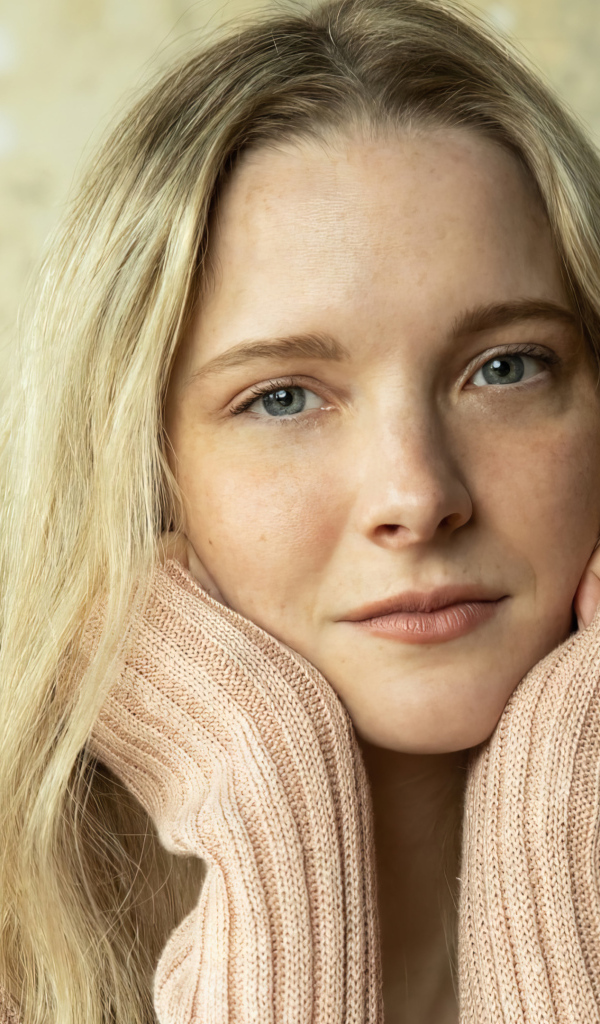 Actress Morfydd Clark in a sweater