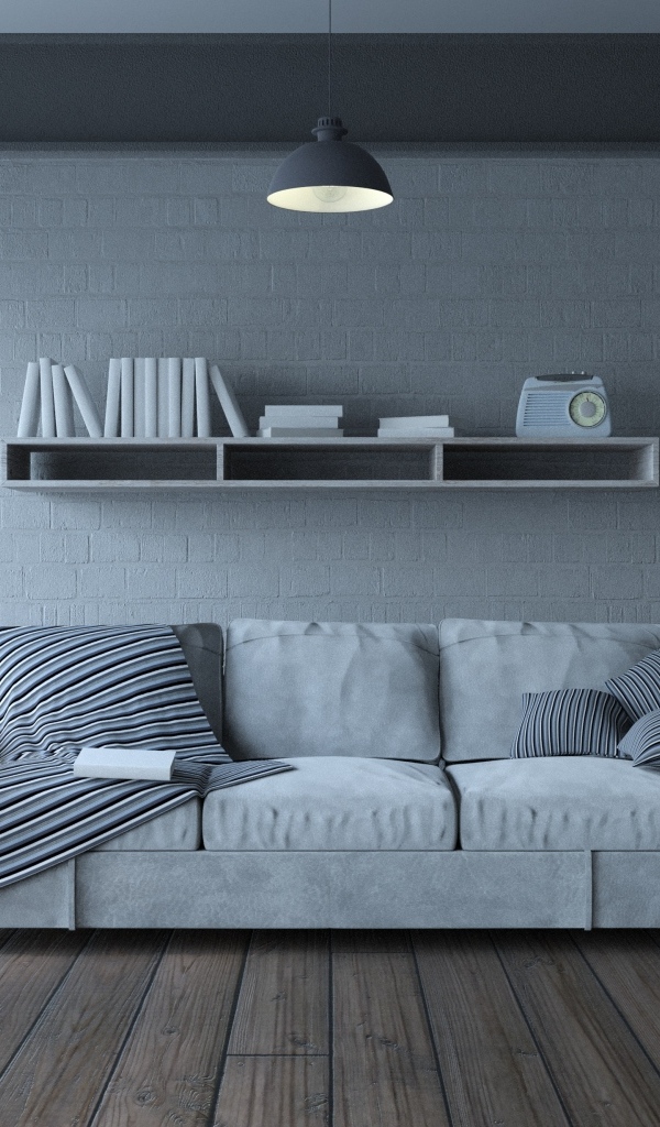 Серая комната в стиле минимализм