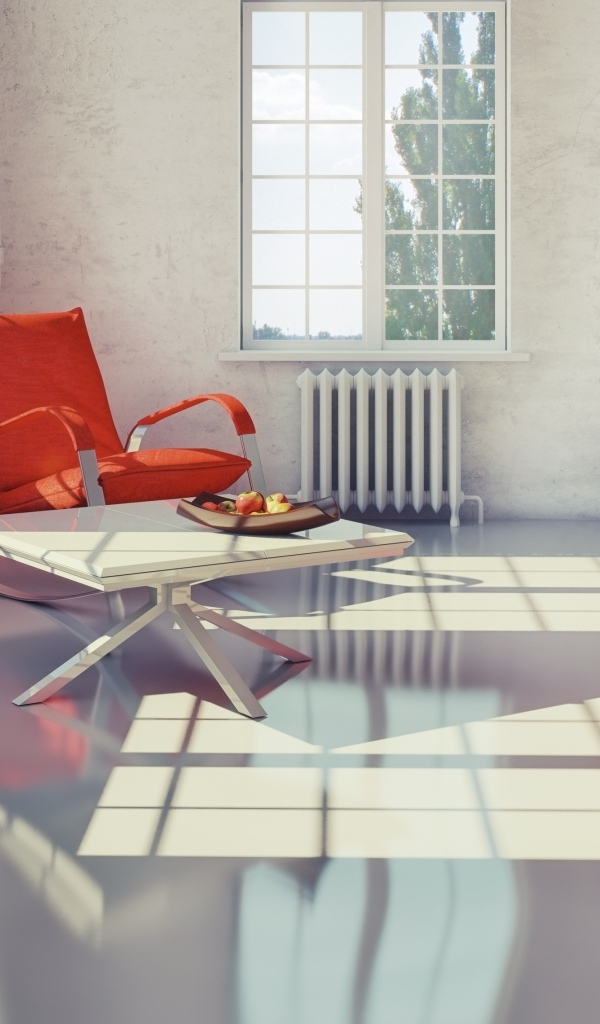 Красная мебель в гостиной в стиле Модерн