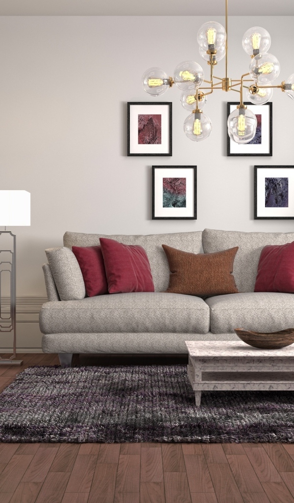 Просторная гостиная с лестницей