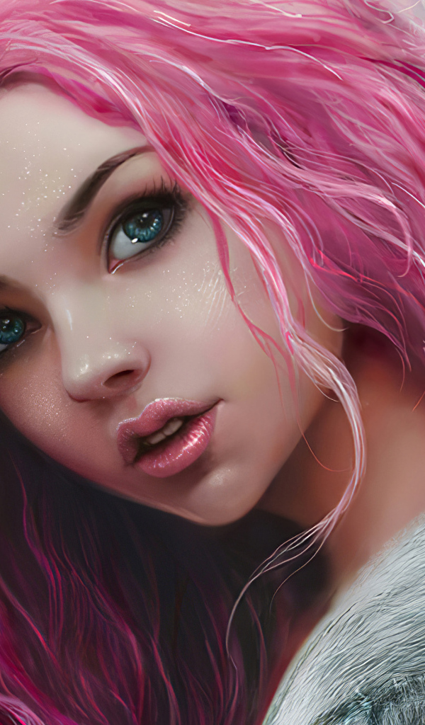 Девушка 3д с розовыми волосами и кольцами на руке