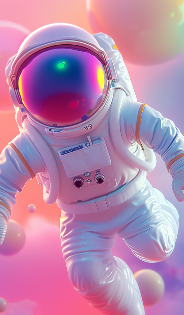 Астронавт в розовых пузырях 3д графика