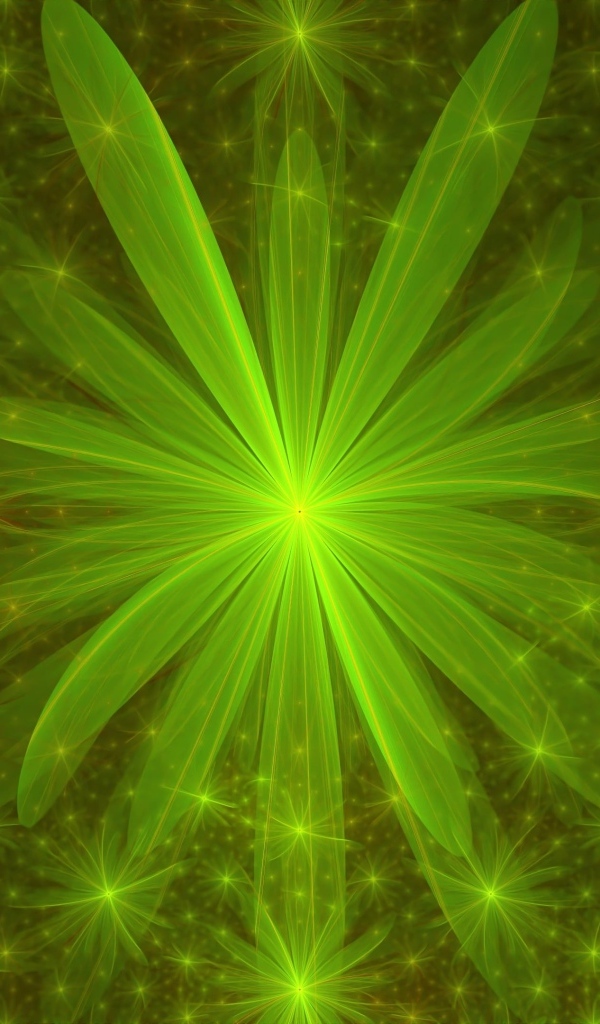 Красивые зеленые абстрактные цветы с яркой серединкой