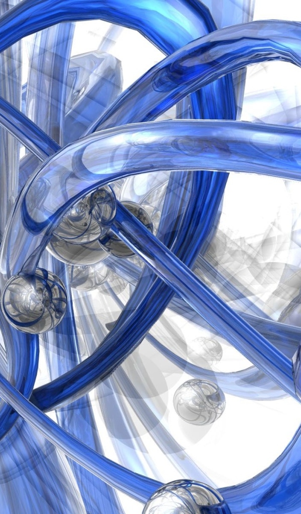 Синие спиральные трубы с металлическими шарами 3д графика