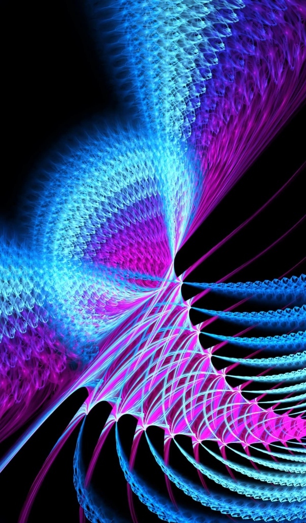 Яркая голубая неоновая спираль на черном фоне