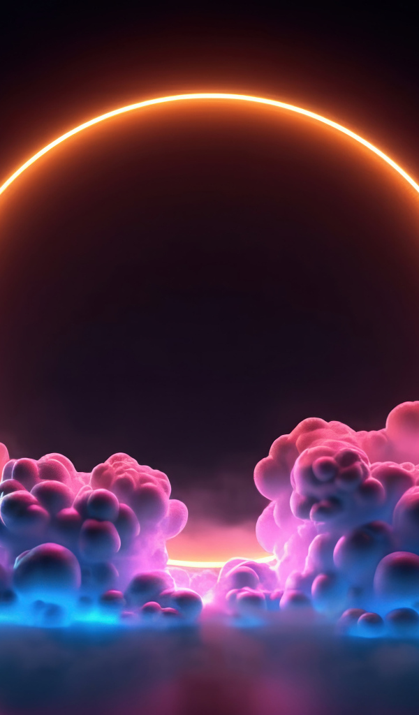 Яркий круг на черном фоне  с облаками