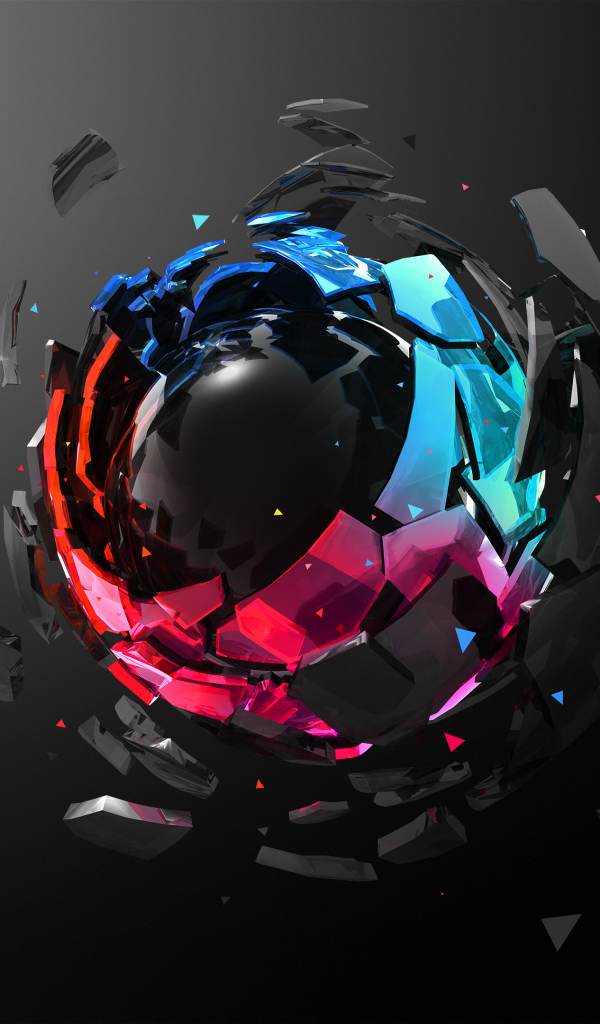 Разрывающийся 3д шар на черном фоне