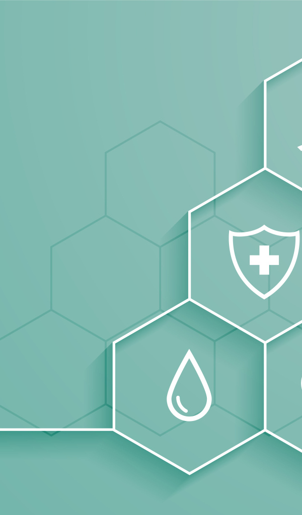 Соты с медицинскими элементами на голубом фоне