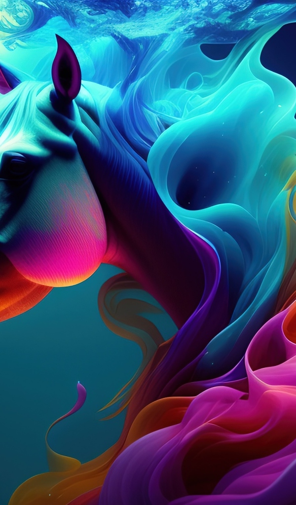 Конь с яркой гривой 3д графика