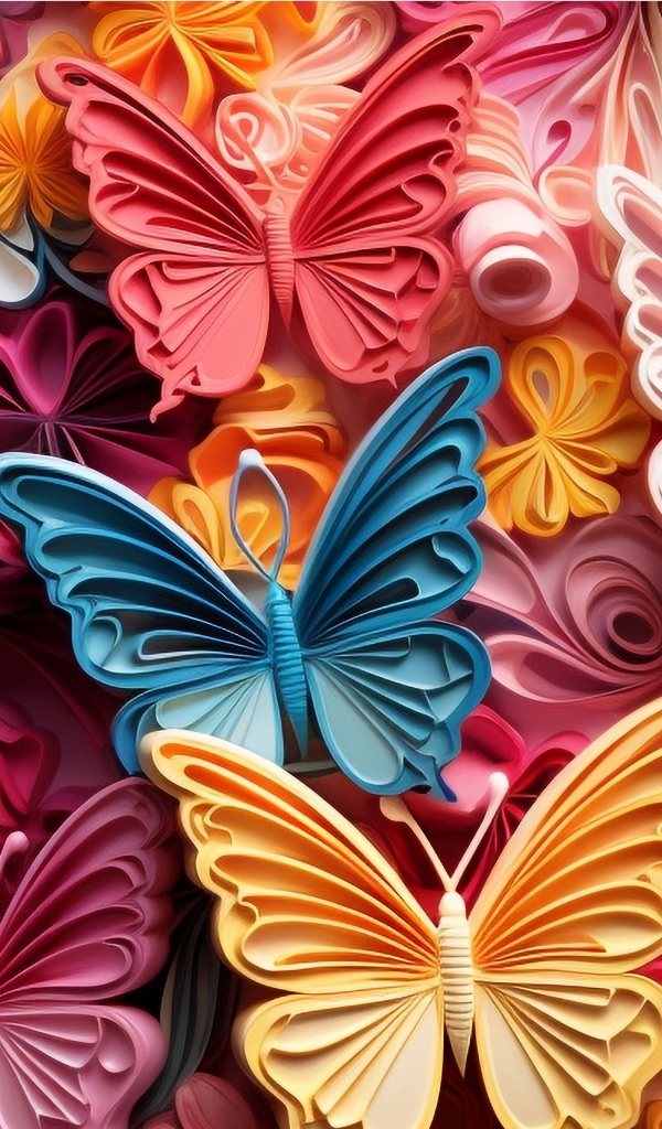 Разноцветные 3д бабочки крупным планом