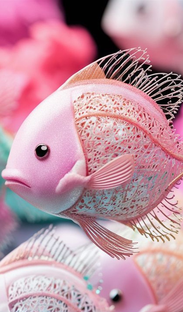 Разноцветные 3д рыбки крупным планом