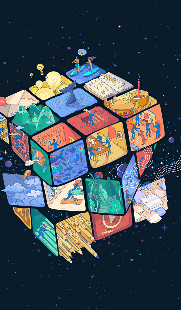 Кубик Рубика 3д на черном фоне