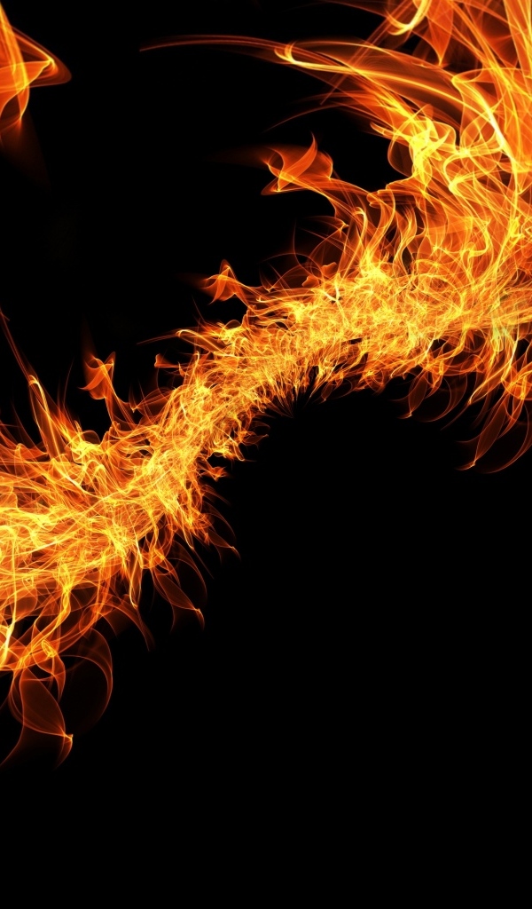 Плеть яркого огня на черном фоне