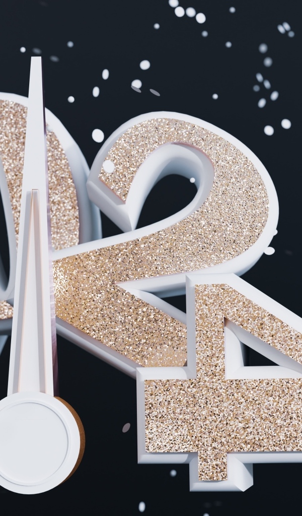 Блестящие цифры 2024 со стрелкой на черном фоне