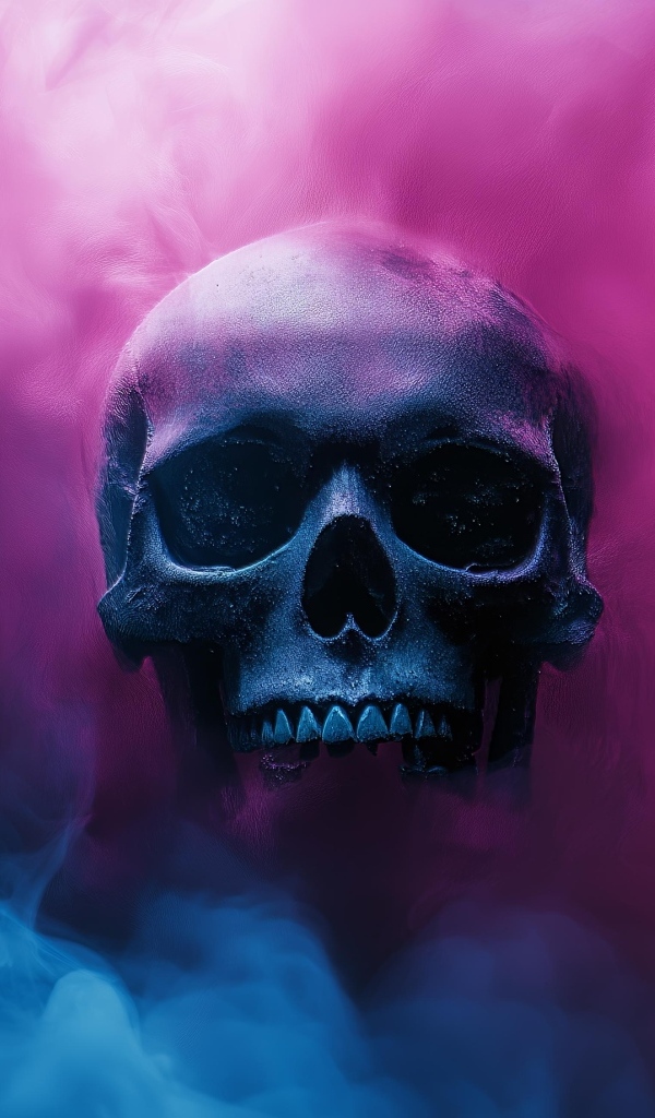 Череп в розовом и голубом дыму