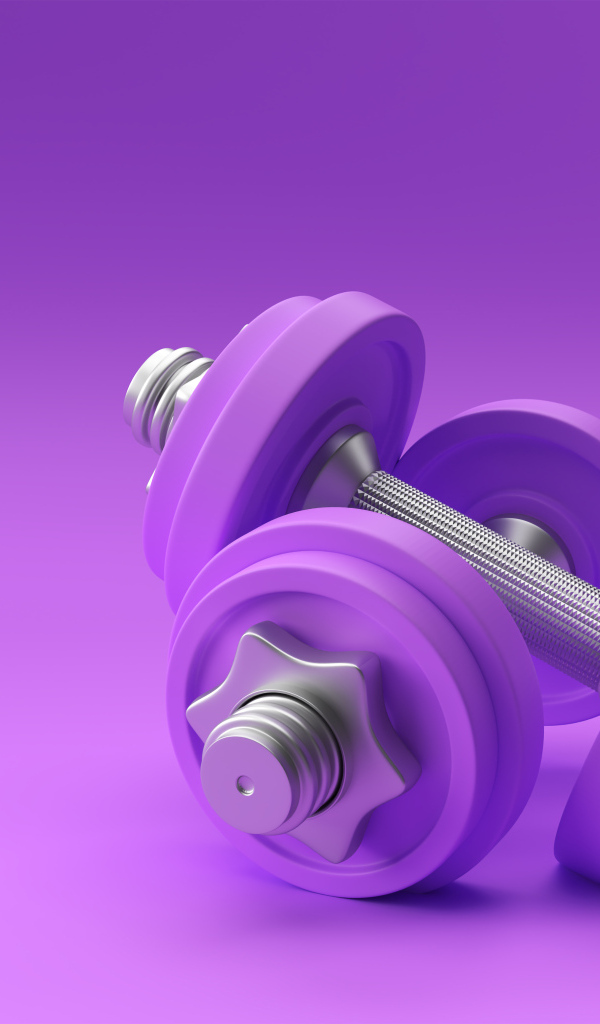 Две 3д гантели на сиреневом фоне