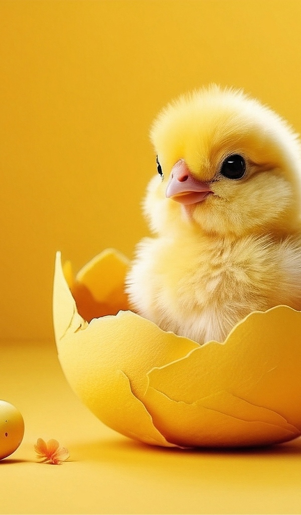 Маленький желтый цыпленок в скорлупе