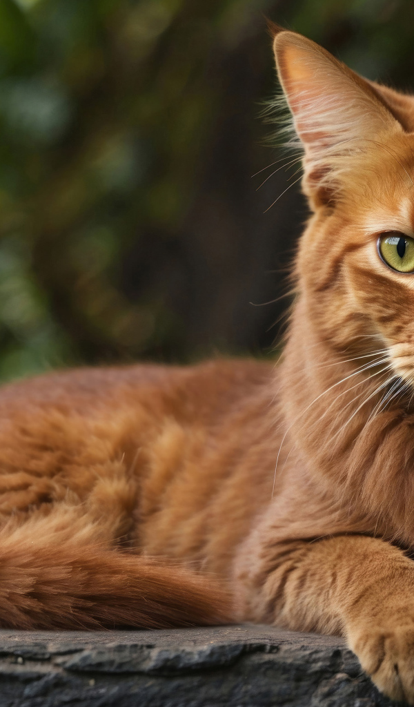 Большой рыжий кот лежит на камне
