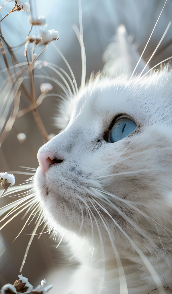 Красивый голубоглазый кот в траве