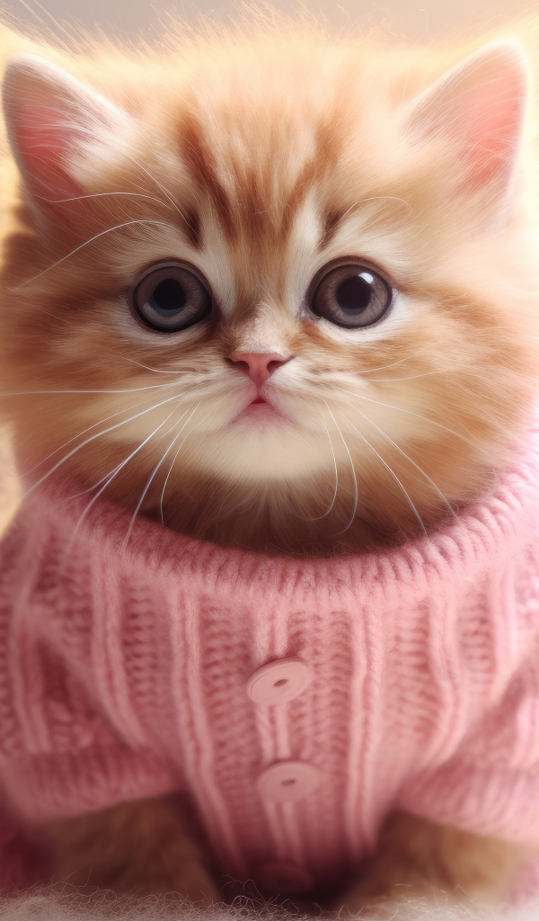 Рыжий котенок в розовом свитере