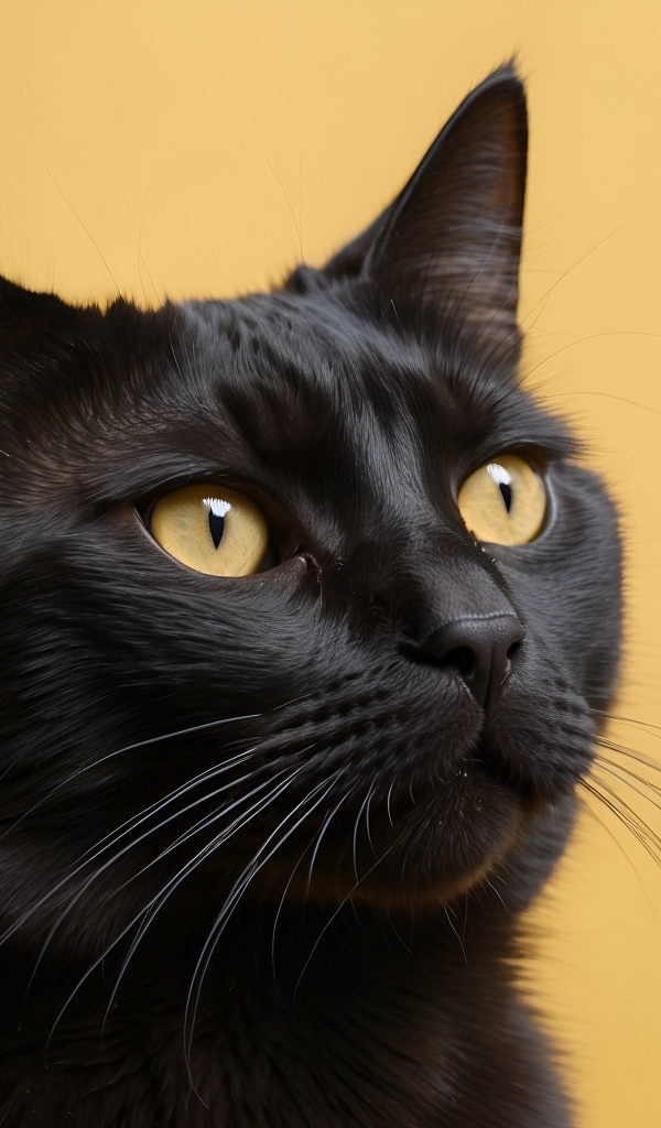 Голова черного кота на коричневом фоне