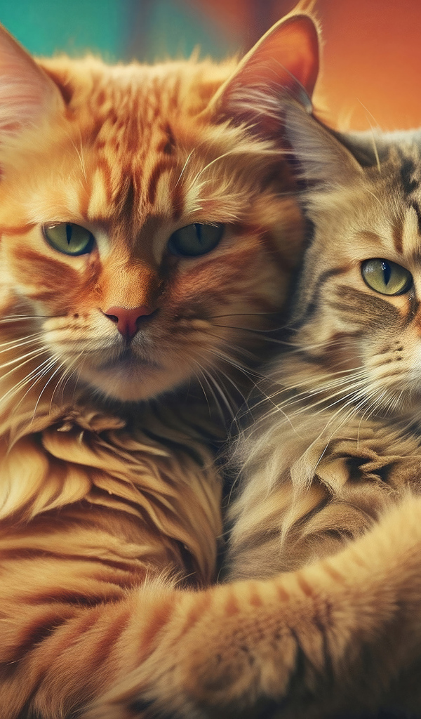 Два кота обнимаются для фото 