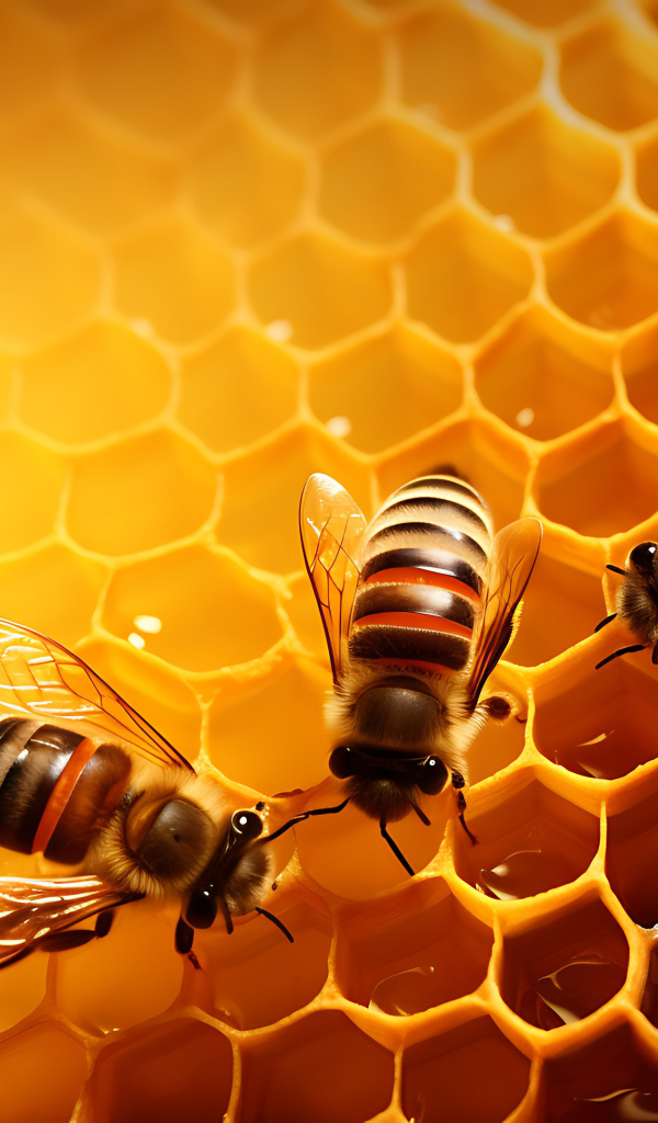 Пчелы сидят на сладких медовых сотах 