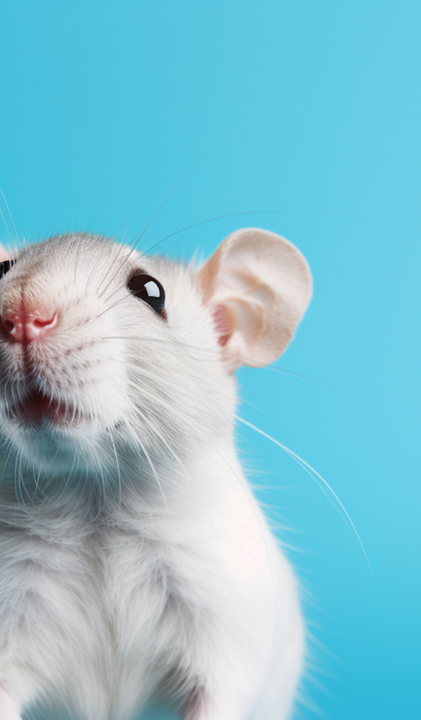 Милая серая крыса на голубом фоне