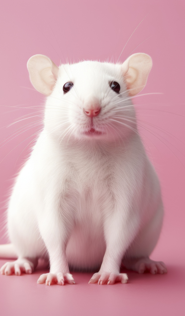 Маленькая белая крыса на розовом фоне