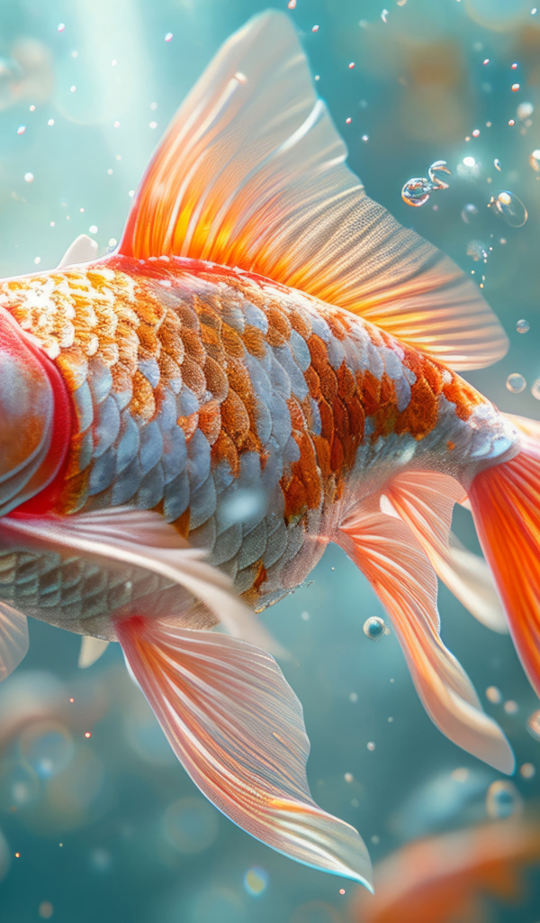 Большая золотая рыбка в воде 