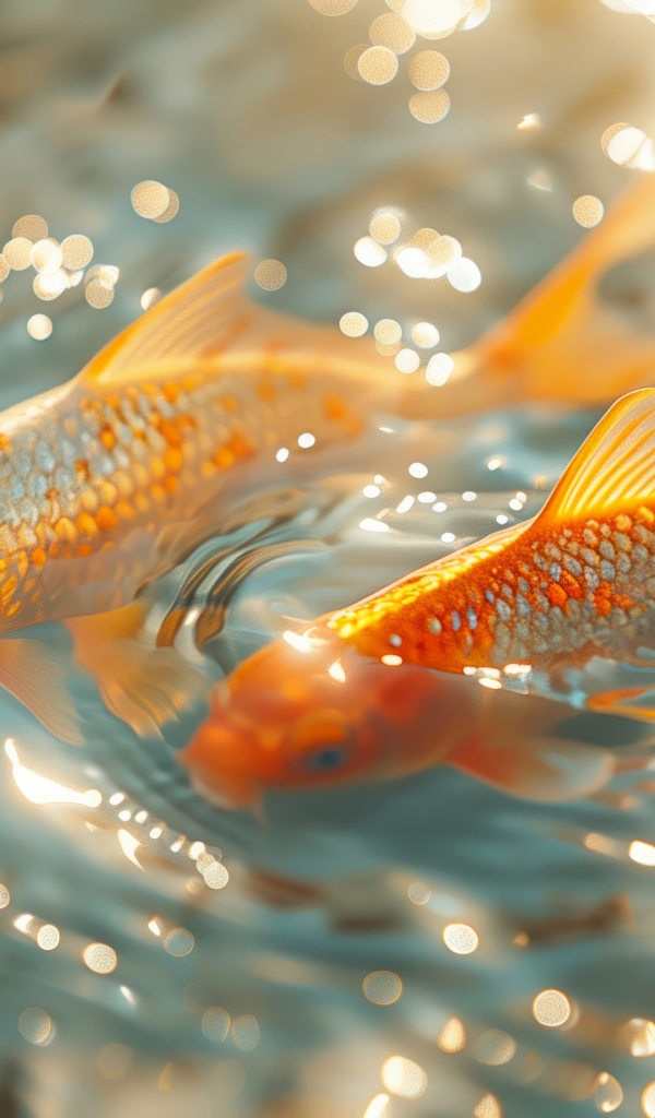 Две золотые рыбки плавают в воде