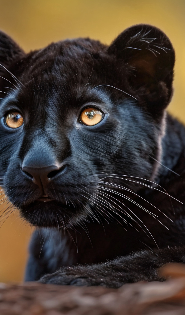 Маленькая черная пантера лежит на земле