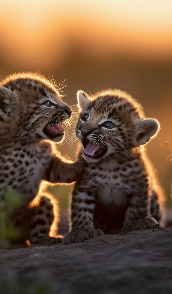 Два маленьких милых детеныша леопарда