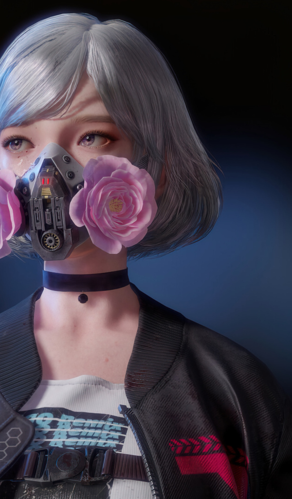 Девушка аниме cyberpunk с маской на лице