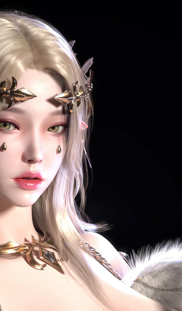 Девушка аниме эльф с украшениями на теле