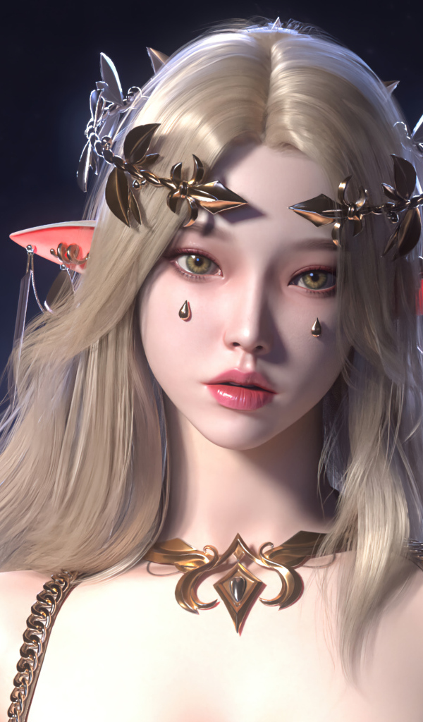 Девушка аниме эльф с украшениями на голове